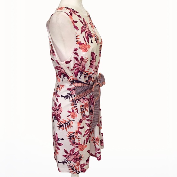 Tahari 97% Cotton Floral Tie-Waist Dress - 14 - Picture 4 of 15